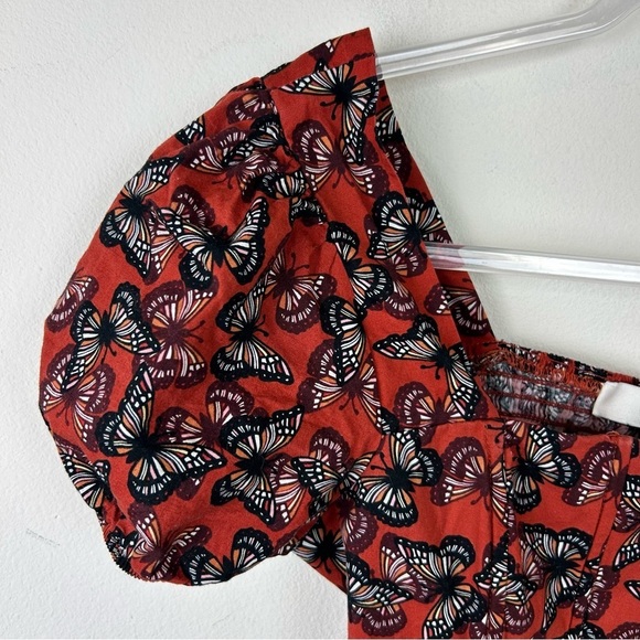 O.L.M. Puff sleeve burnt orange butterfly crop corset top blouse size: M - Picture 3 of 11
